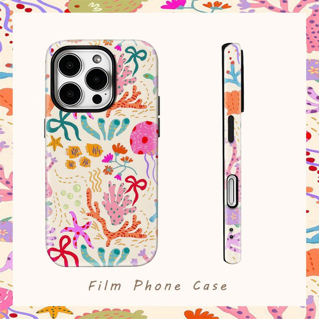 Potdemiel Handyhülle mit buntem Meeresleben-Druck für iPhone 11 bis iPhone 17 Pro Max Plus, doppelschichtige Rückseite, Multicolor - Bild 1