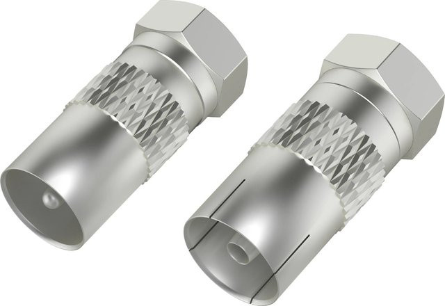 Hama Antennen-Adapter SAT F-Stecker auf Koax-Stecker, Silber, 2 Stück - Bild 1