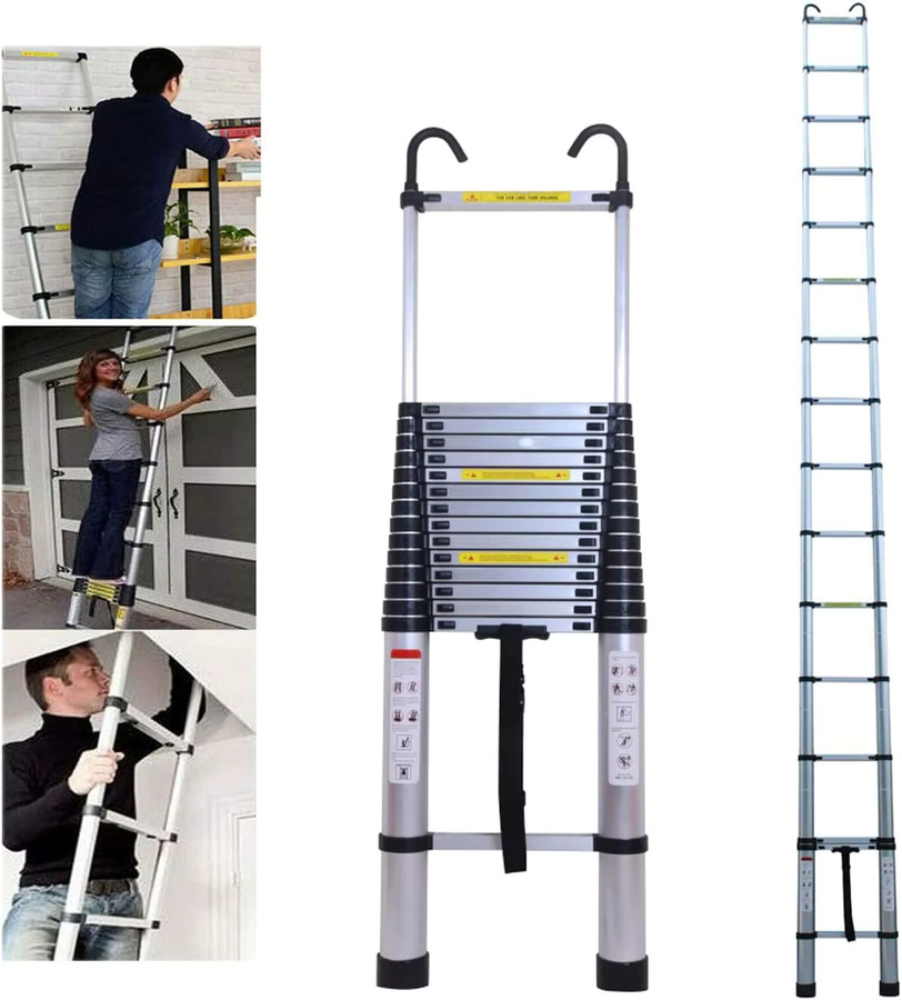 DayPlus Teleskopleiter aus Aluminium mit Haken, silber, Höhe: 6,2 m - Bild 5