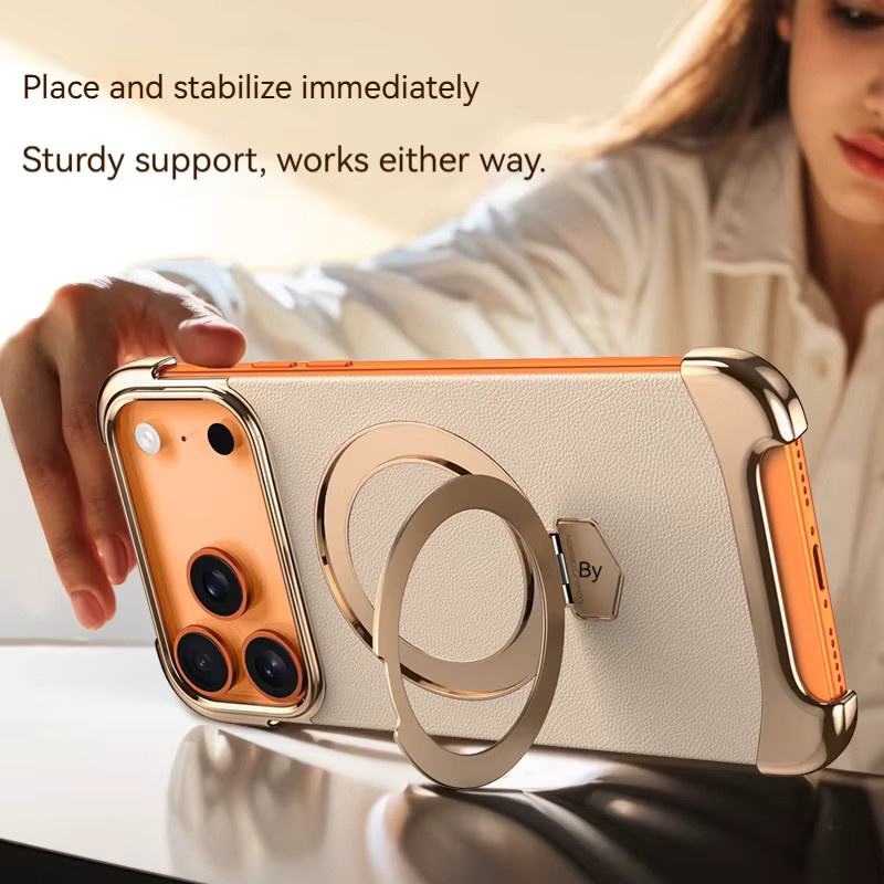 Rahmenlose Leder-Handyhülle mit magnetischer Halterung für iPhone 17 Pro Max und 17 Air in Weiß, MagSafe kompatibel - Bild 2