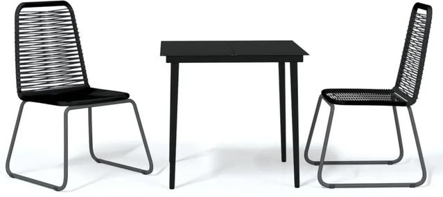 vidaXL 3-teilige Garten-Essgruppe in Schwarz mit Glastisch und Stühlen aus pulverbeschichtetem Stahl und Rattan - Bild 1