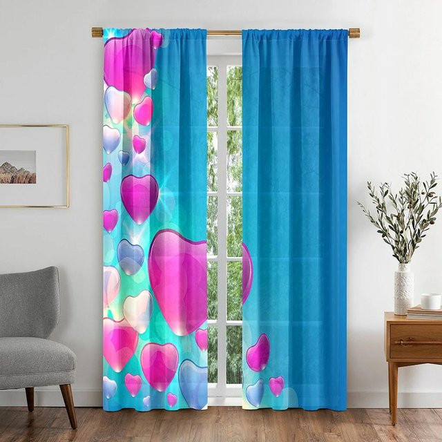 Yiran Furniture Vorhang mit Liebesherz-Muster in Rosa und Blau, hochverdunkelnd, 2er-Set, B: 55 cm, H: 120 cm - Bild 1