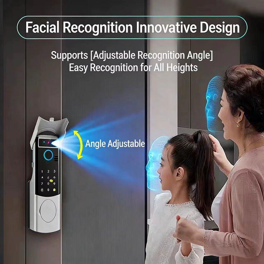 ZhdCookey Smart Türschloss mit Video-Intercom, 3D-Gesichtserkennung, Fingerabdruck, Passwort, IC-Karte und Tuya Smart Home App Anbindung, wasserdicht, in Schwarz oder Silber - Bild 4