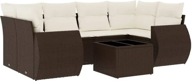 vidaXL 7-tlg. Garten-Sitzgruppe in L-Form aus Polyrattan mit Kissen in Braun - Bild 1