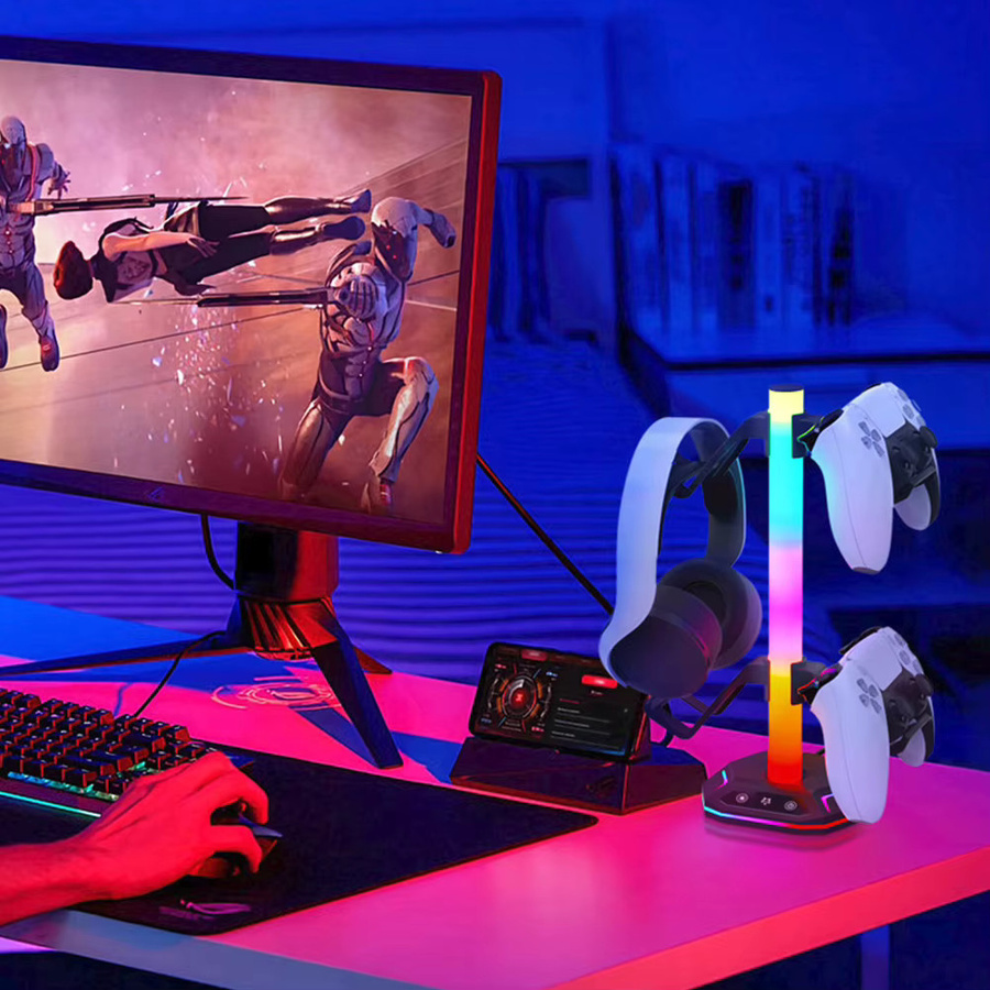 REMANK Spielcontroller-Halterung mit RGB-Beleuchtung für PS5, PS5 Slim, PS4, Xbox und PC, Kopfhörerhalter und Aufbewahrungszubehör in Schwarz - Bild 2