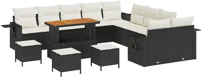 vidaXL Garten-Sofa-Set 14-teilig aus Poly-Rattan in Schwarz-Creme - Bild 1
