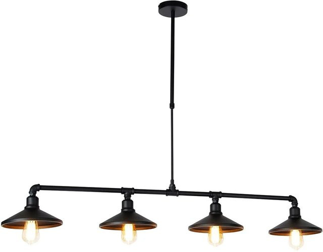QAZQA Industrielle Hängeleuchte Schwarz, 4-flammig, Metall, dimmbar und höhenverstellbar, E27, für Esstisch, H x B x T: 220 x 60 x 60 cm - Bild 1