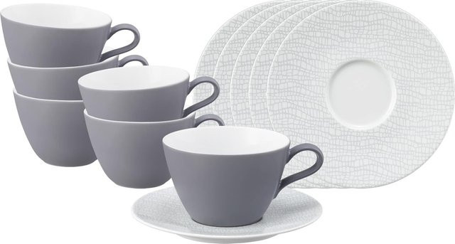 Seltmann Weiden Milchkaffeetassen mit Untertassen Life Fashion Grau 6er Set 370 ml pro Tasse - Bild 1