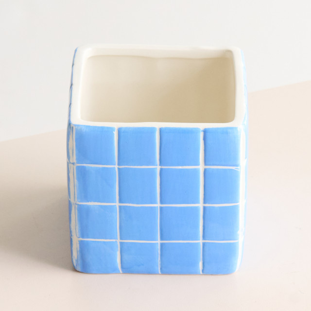 Keramik Übertopf Kachel Design von BLUME2000 in Blau für Tabletop - Bild 1