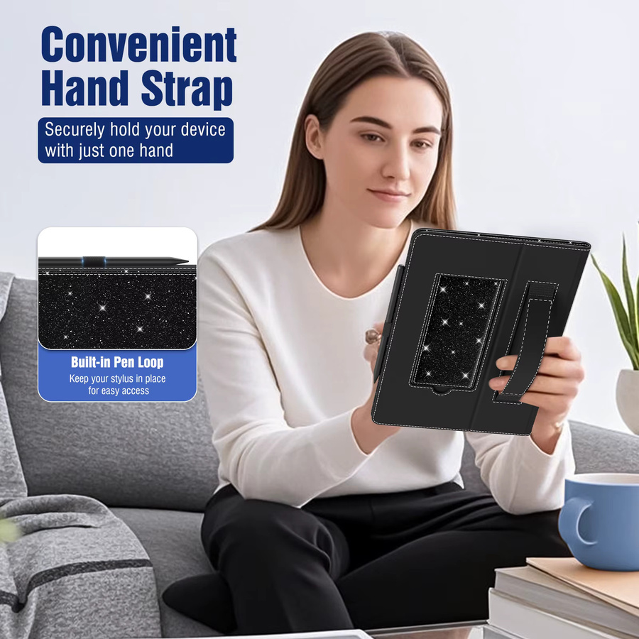 Dadanism Universelle Tablet Hülle für 9,6 bis 11 Zoll Touchscreen-Tablets, faltbare Standhülle mit Handschlaufe, Schwarz - Bild 3