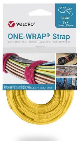 VELCRO One Wrap Strap Klettband Gelb, 25 Stück, Breite: 1,3 cm, Länge: 20 cm - Bild 1