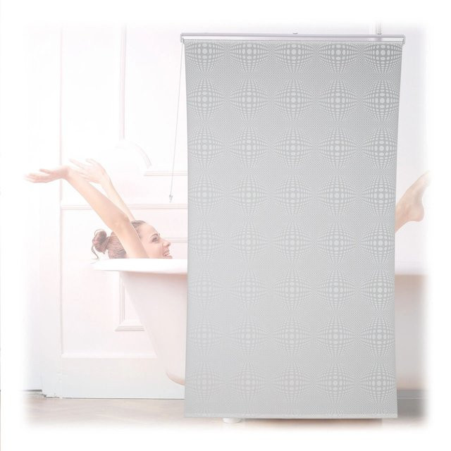 Relaxdays Duschrollo aus Kunststoff und Aluminium, Weiß gemustert, wasserabweisend und schnelltrocknend, B: 140 cm x H: 240 cm - Bild 1