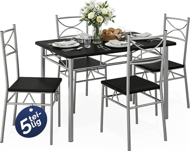 Casaria Sitzgruppe Paul 5-teilig Schwarz aus Metall für Küche, Esszimmer und Wintergarten - Bild 1