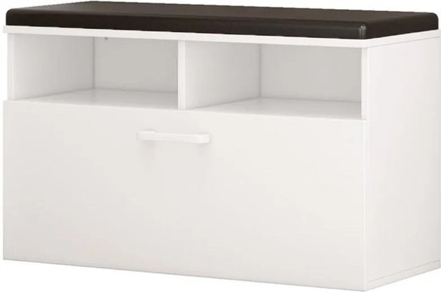 Rebiko Schuhschrank Weiß mit Sitzfläche und 6 Einlegeböden im Loft-Stil für den Flur, B/T/H: 85 x 35 x 46 cm - Bild 1