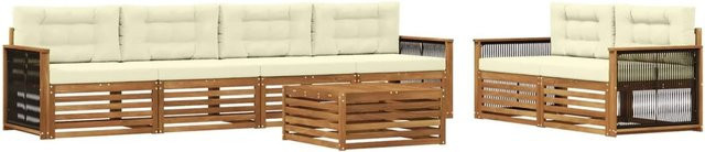 vidaXL Outdoor-Sofagarnitur aus massivem Akazienholz in U-Form mit Kissen, Farbe Beige und Natur - Bild 1