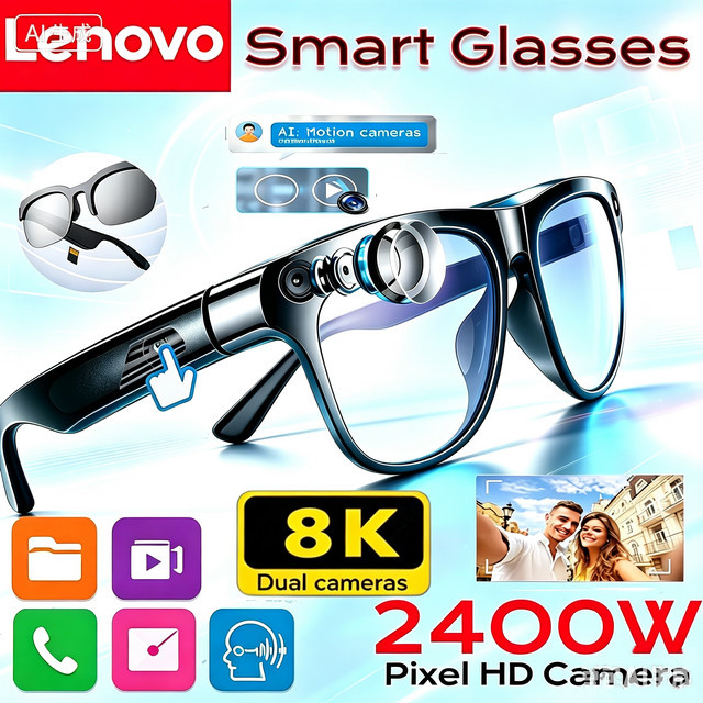Lenovo Smart AI-Sonnenbrille in Schwarz mit 8K-Auflösung, Bluetooth-Übersetzungsfunktion und Musikwiedergabe - Bild 1