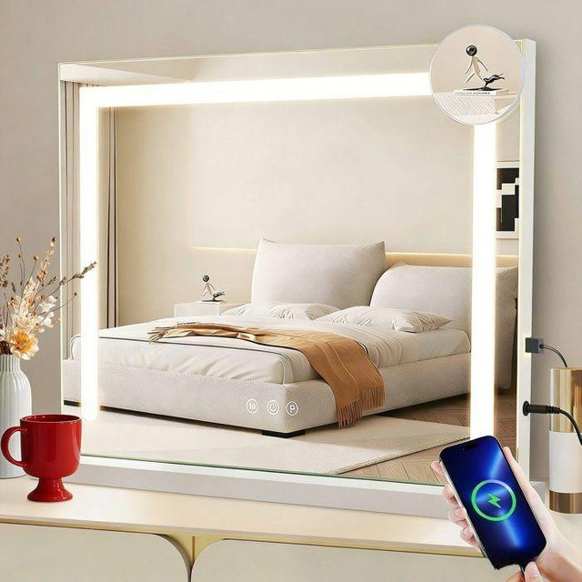 NETTLIFE Hollywood Schminkspiegel mit Bluetooth, 18 LEDs, 3 Lichtmodi und Touch-Steuerung, Weiß, B: 80 cm, H: 60 cm, T: 60 cm - Bild 1
