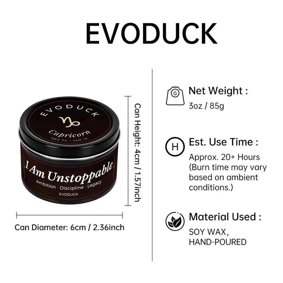 EVODUCK Steinbock Sternzeichen Duftkerze Tabak-Oud in Metalldose, 85 g - Bild 2