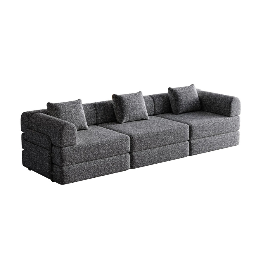 PXloue 3 Sitzer Schlafsofa mit Bettfunktion und Stauraum, Chenille, Beige, Metallrahmen - Bild 2