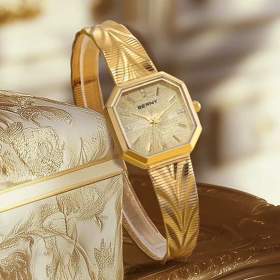 BERNY Armbanduhr, Quarz, Edelstahl, Gold, Damen, eckig - Bild 2