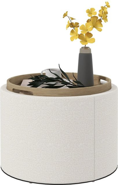 HOMCOM Ottomane mit Stauraum in Leinenoptik, Beige/Weiß, B/T/H: 56 x 56 x 42 cm - Bild 1