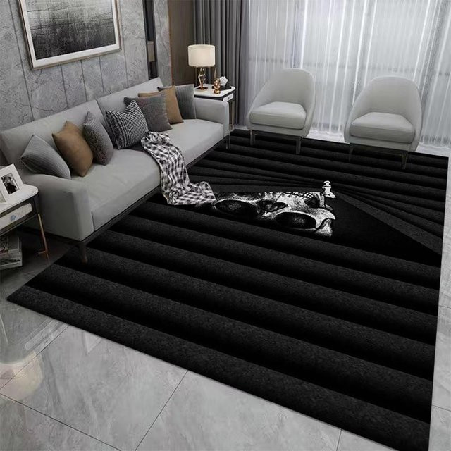 Wucifang Jewelry 3D Skelett Teppich in Schwarz mit Karomuster, weich und rutschfest, B/T: 120 x 80 cm - Bild 1