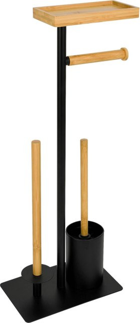 Pocoline Stand-WC-Garnitur Nordic Black in Schwarz und Hellbraun mit Toilettenbürste, Toilettenpapierhalter und Ablagefläche - Bild 1