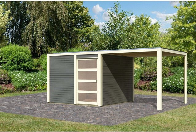 Karibu Holz-Gartenhaus Cuadrado in Terragrau mit Flachdach und lackierter Oberfläche B/T: 272 x 272 cm - Bild 1