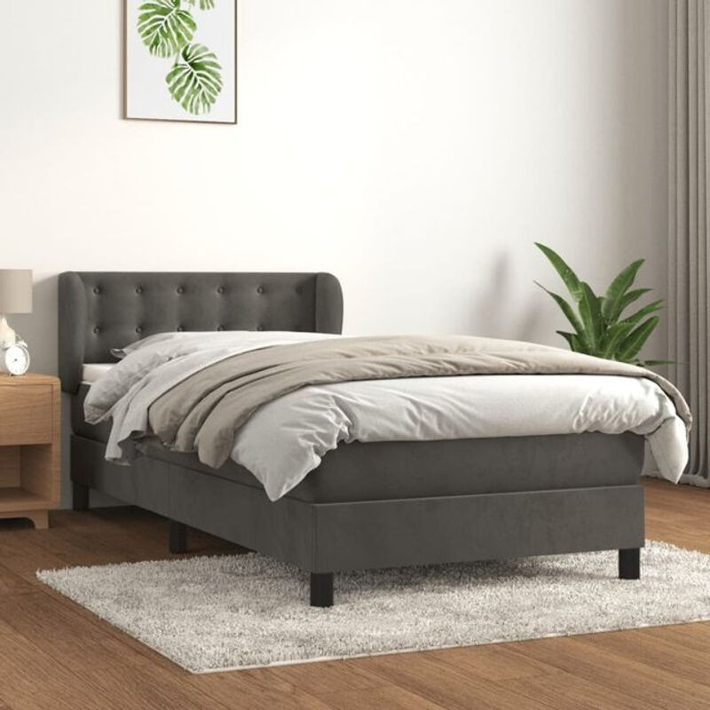 Vidaxl Boxspringbett mit Matratze in Anthrazit aus Samt, B/T/H: 90 x 200 x 203 cm - Bild 1