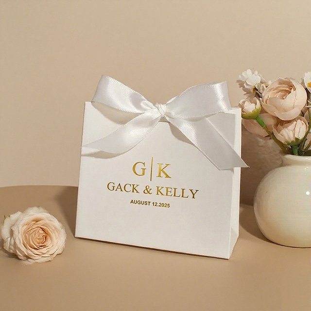 10 Stück CYDZBYOL Anpassbare Gastgeschenkboxen mit Goldprägung in Weiß und Gold aus Papier für Hochzeiten, Valentinstag und Partys - Bild 1