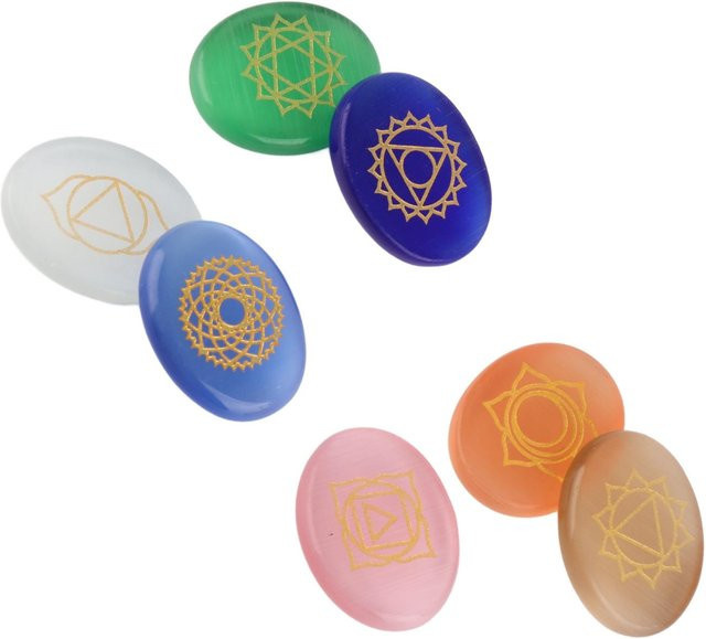 7-teiliges Set Gravierte Spirituelle Heilung Meditation Handflächensteine, Blue, Unisex - Bild 1