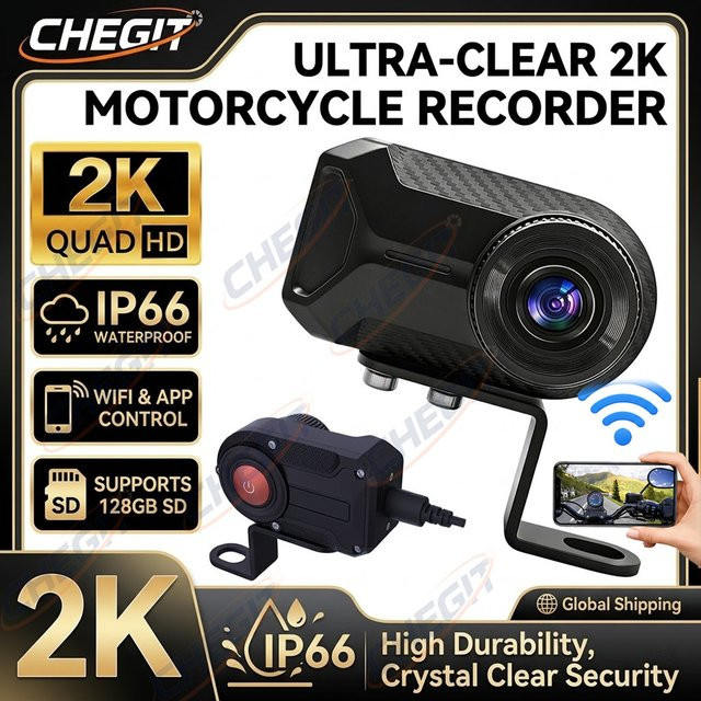 WDSZKMYF QHD 2K Action Camera mit WIFI App und IP66 Wasserdichtigkeit für Motorrad und Fahrrad in Schwarz - Bild 1