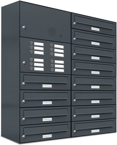AL Briefkastensystem für 12 Parteien, Aufputzmontage, Grau, B/H/T: 76,6 x 92 x 27,5 cm - Bild 1