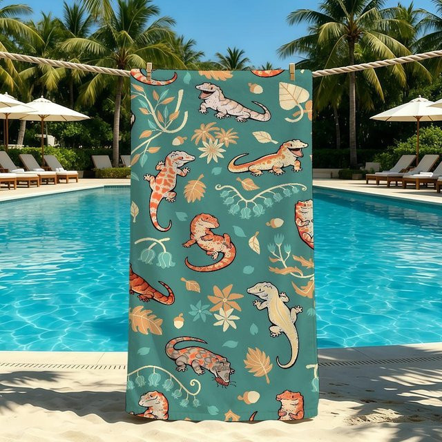 Saugfähiges Gecko Strandtuch von JMG Household Supplies in Grün, schnelltrocknendes Microfaser Sommerhandtuch für Camping und Strand, B/H: 80 x 160 cm - Bild 1