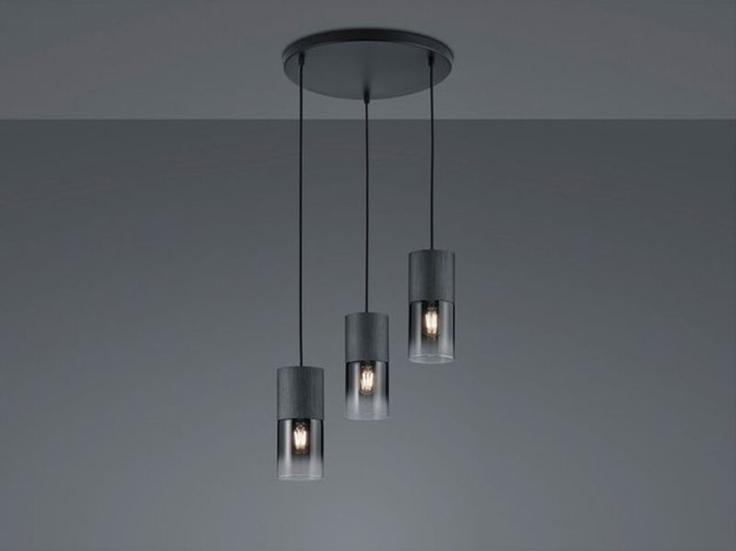Reality Pendelleuchte Robin 3-flammig Schwarz Matt mit Rauch Glas und Metall B/H: 37 x 150 cm - Bild 4
