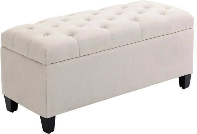 HOMCOM Sitzbank mit Stauraum aus Gummiholz und Polyester in Cremeweiß, B/T/H: 100 x 40 x 44 cm - Bild 1