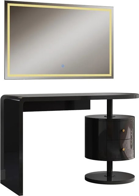 Vicco Schminktisch Lara in Schwarz Hochglanz mit LED-Spiegel, Breite: 120 cm, Tiefe: 50 cm, Höhe: 76 cm - Bild 2
