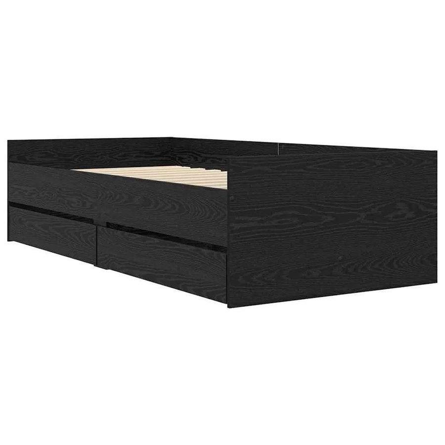 vidaXL Bettrahmen aus massivem Kiefernholz mit Schubladen in Schwarz und Eichen-Optik, rustikales Design, B/T/H: 90 x 200 cm - Bild 2
