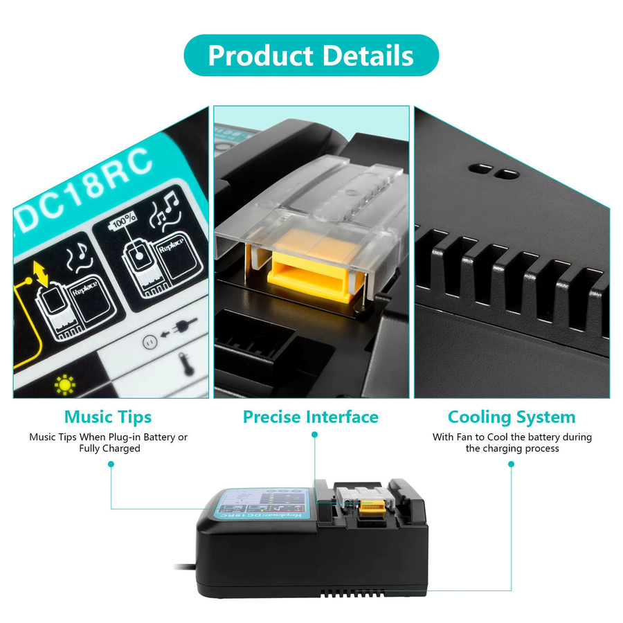 Makita DC18RC Li-Ion Ladegerät 3A für 14,4V und 18V LXT Akkus, Schwarz - Bild 5