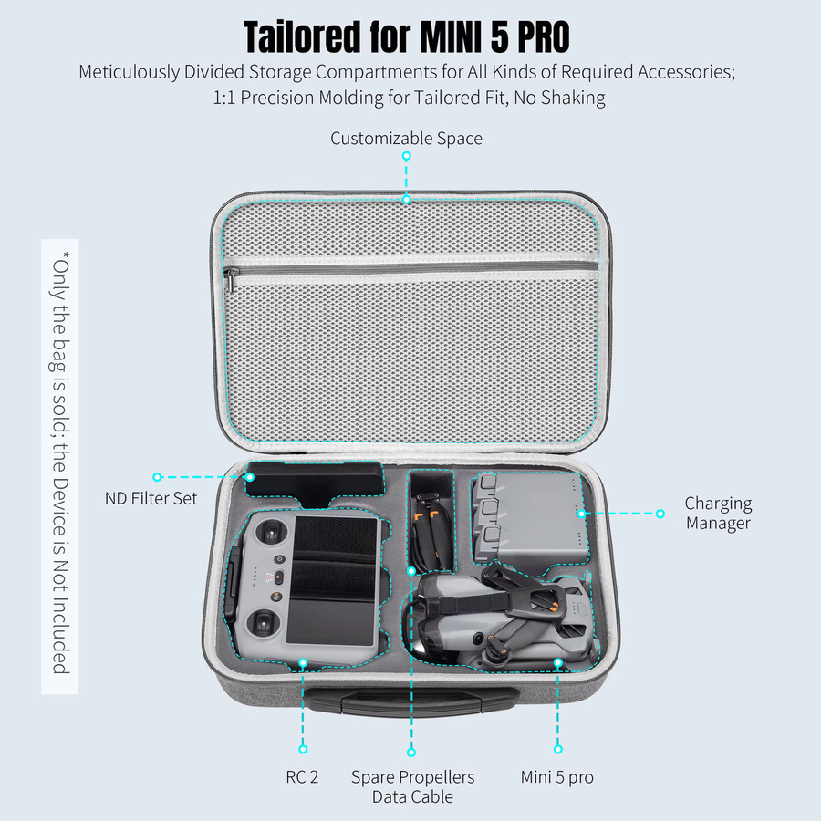 DJI Mini 5 Pro Tragbare Umhängetasche und Crossbody-Tasche in Grau - Bild 4