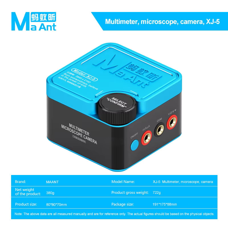 MaAnt XJ-5 3-in-1 Digitales Mikroskop mit 4K Kamera, Multimeter und Wärmebildfunktion für die Handy-Motherboard-Reparatur in Blau - Bild 6