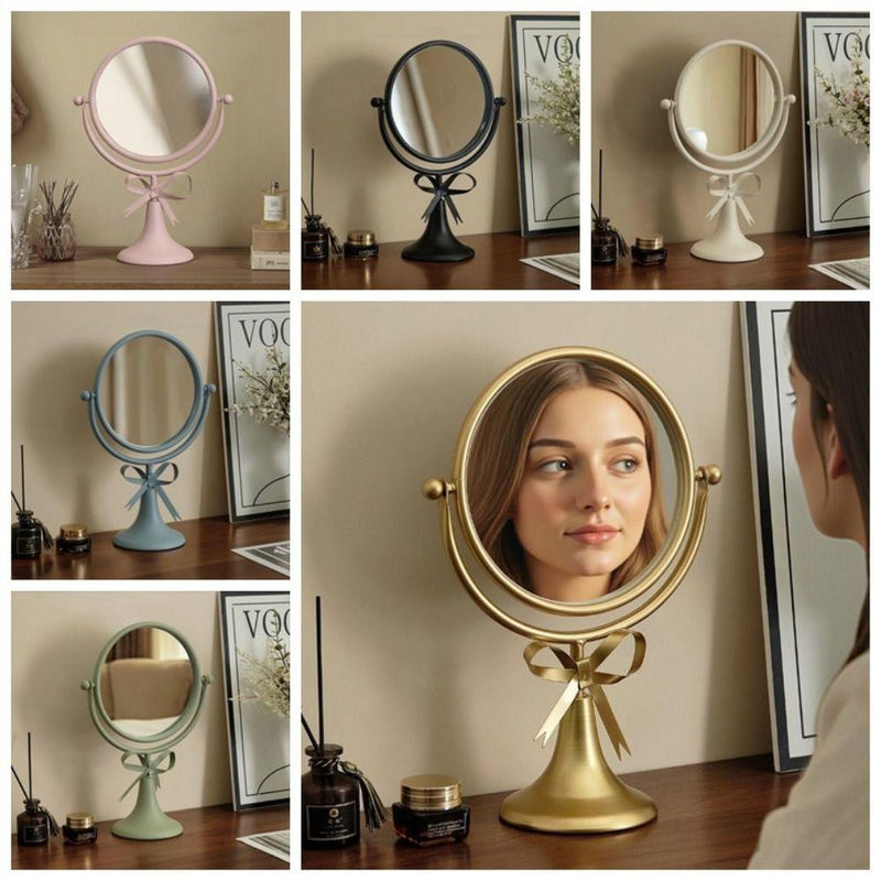 Binchi Health Technology Schminkspiegel mit 360 Grad Rotation, ovaler Metallrahmen in Gold, stehender Tischspiegel mit Schleifen-Design - Bild 3