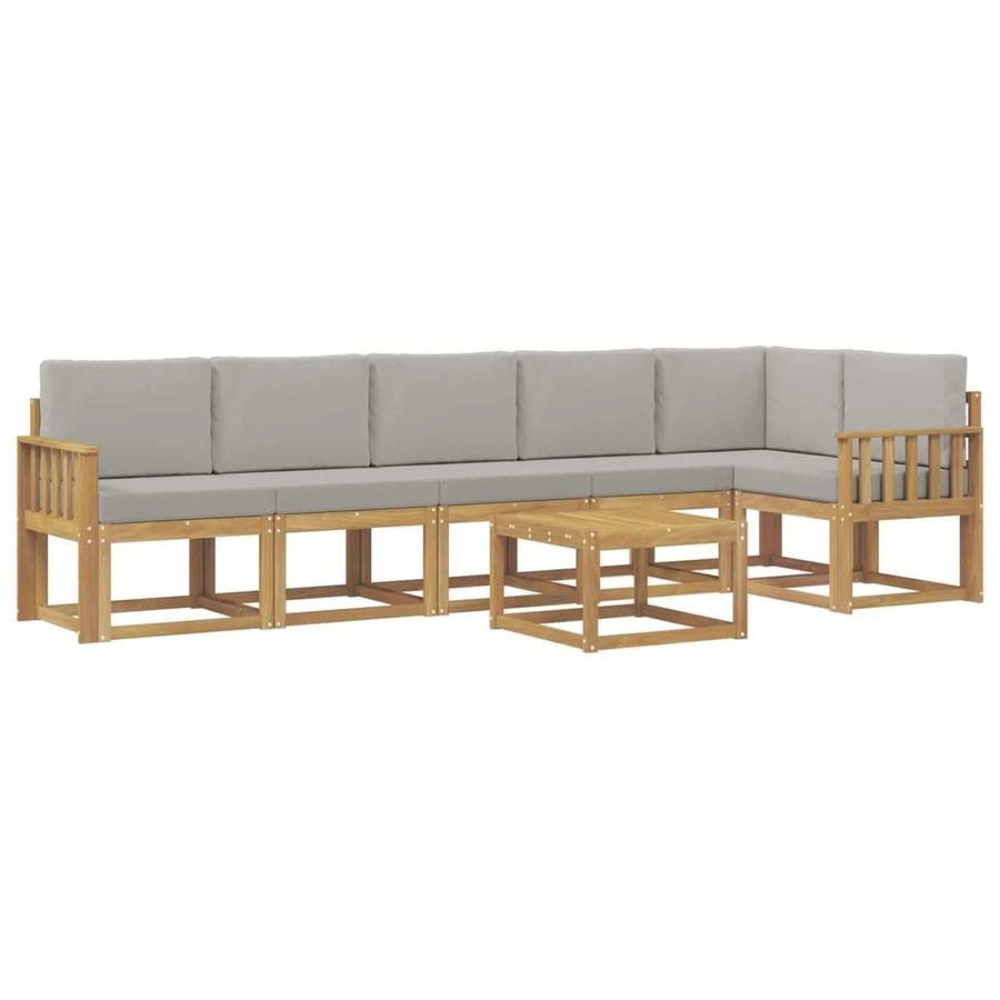 vidaXL Outdoor-Sofagarnitur 7-teilig aus Akazienholz in L-Form mit Kissen, Farben: Weiß, Grau und Braun - Bild 2