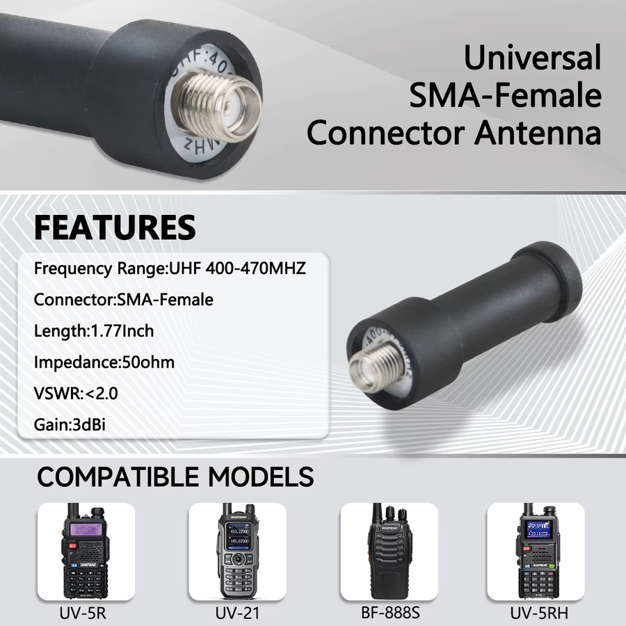 ABBREE 2er Set Mini Ultra Walkie Talkie Antennen 400-470MHz mit SMA-Buchse für Baofeng BF-888S UV-5R UV-21 PRO V2 und Quansheng UV-K5 in Schwarz und Weiß - Bild 2
