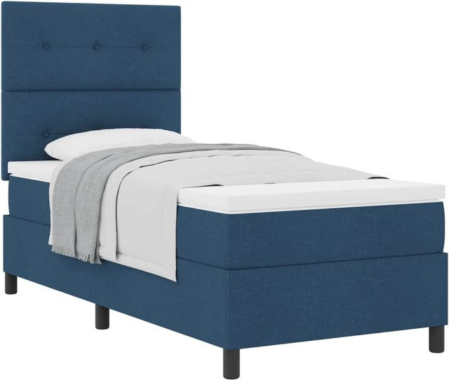 vidaXL Boxspringbett mit Matratze und Kopfteil in Blau, B/T/H: 203 x 90 x 140 cm - Bild 1