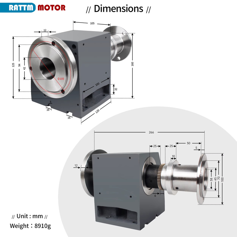 RATTMMOTOR Doppelseitige Welle 125 mm Spindelkastenbaugruppe mit 38 mm Durchgangsloch für WM210 CD-210V MX-210V Drehmaschinen - Bild 6