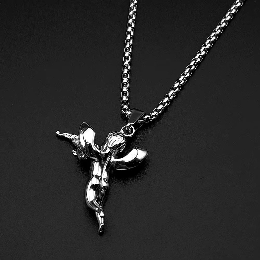 AFAWA Anhänger Halskette, Cherub Amor Engel, Edelstahl, Gold, Silber, Unisex - Bild 1