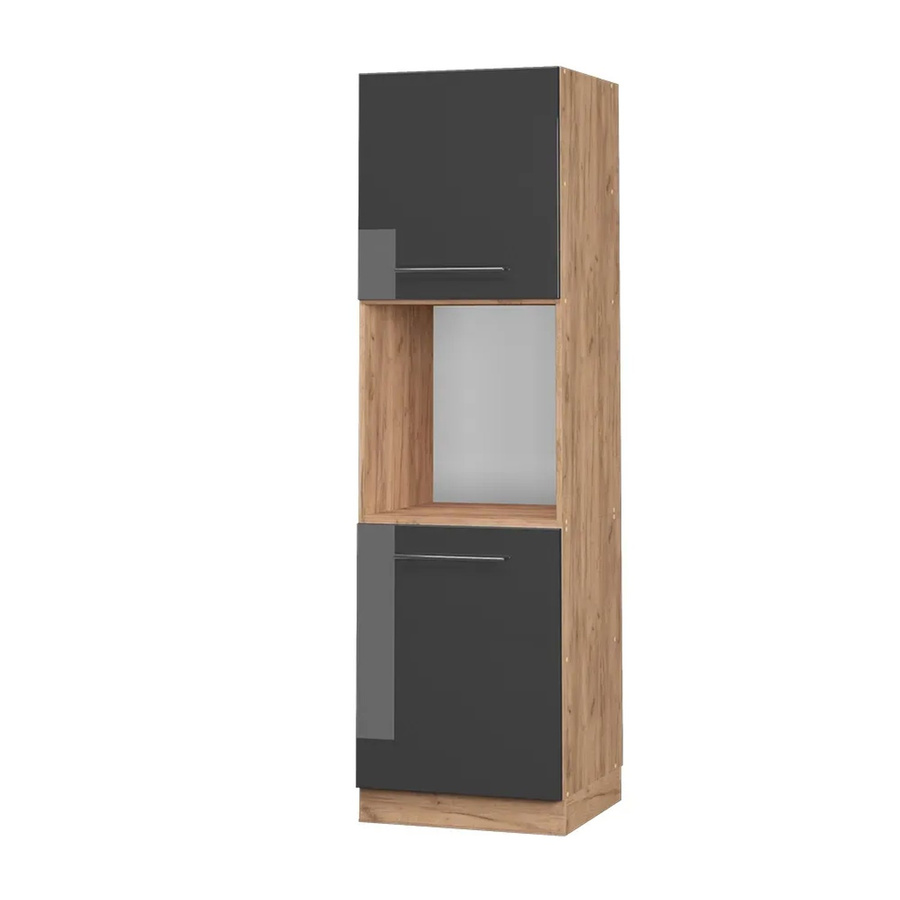 Vicco Herdumbauschrank Fame-Line in Anthrazit Hochglanz und Goldkraft Eiche mit offenen Regalen, Breite: 60 cm, Tiefe: 58 cm, Höhe: 206 cm - Bild 2