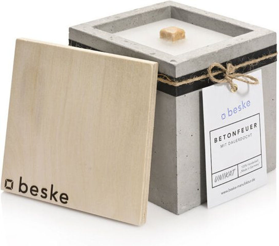 beske Betonfeuer Kea Tischfeuer aus Beton in Grau, quadratisch, B/T/H: 13 x 13 x 13 cm - Bild 1