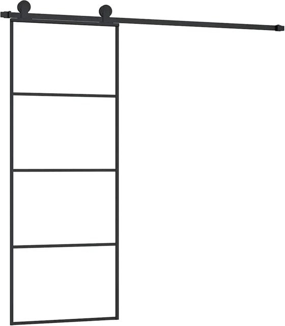 vidaXL Schiebetür mit Beschlag aus ESG-Glas und Aluminium in Schwarz, B: 76 cm, H: 205 cm - Bild 1